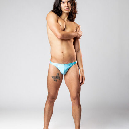 Solid Celeste Swimsuit - Front View Full Body
