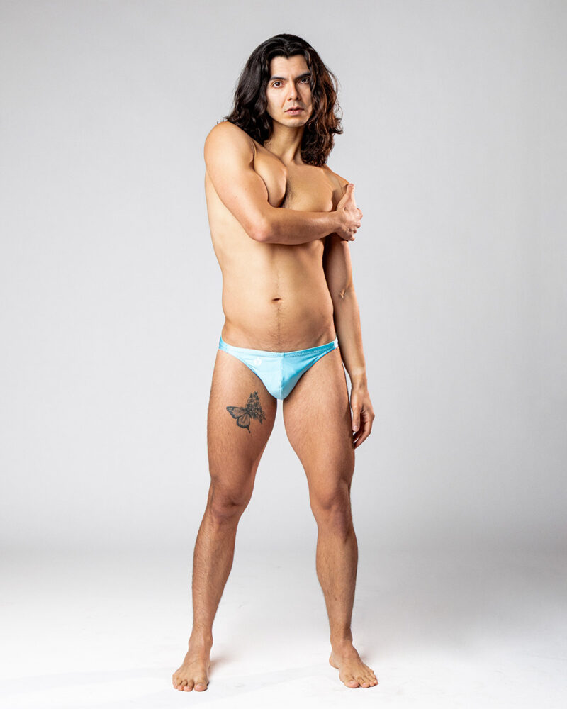 Solid Celeste Swimsuit - Front View Full Body